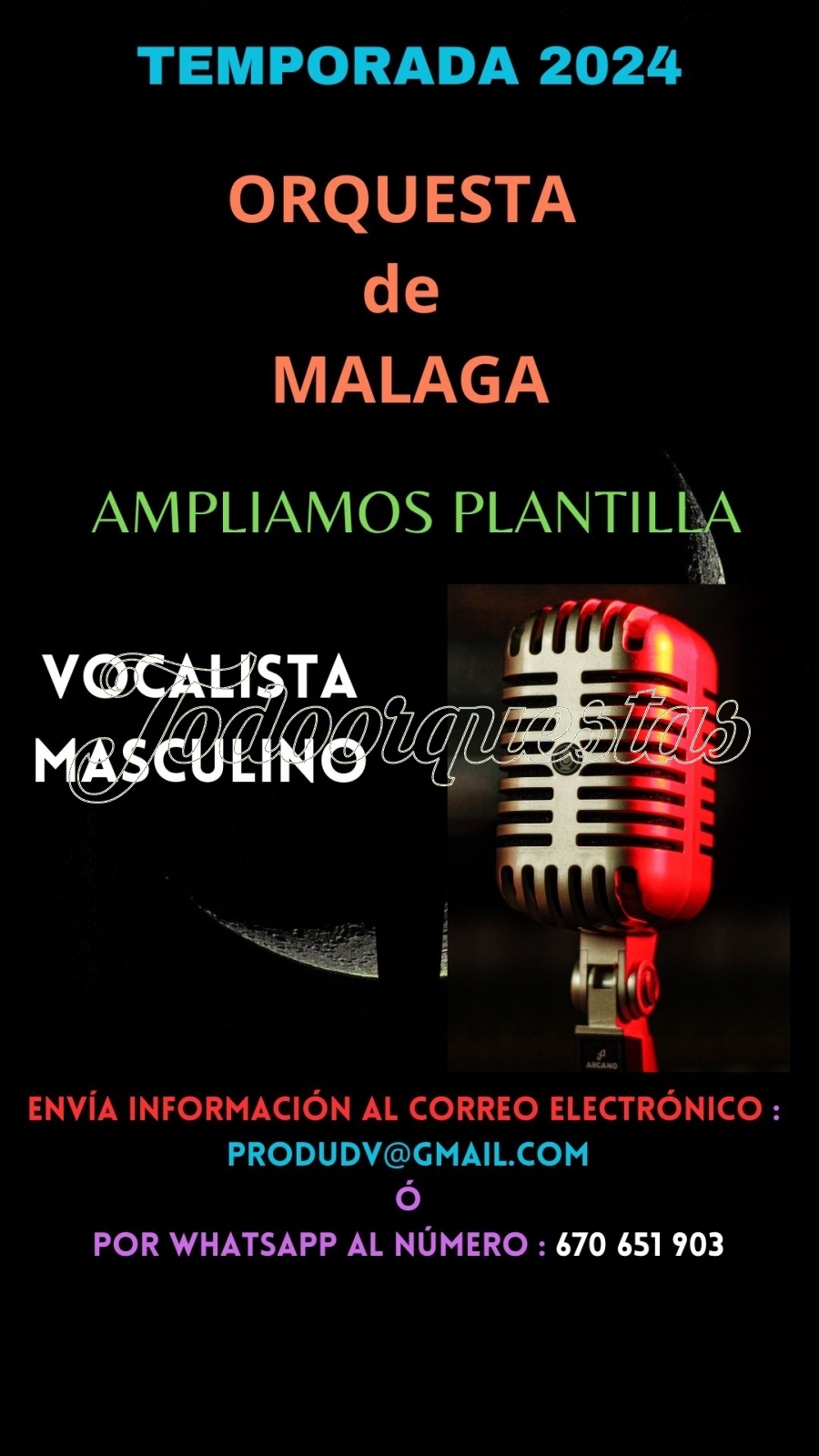 ORQUESTA (de Málaga ) AMPLIA PLANTILLA- VOCALISTA MASCULINO