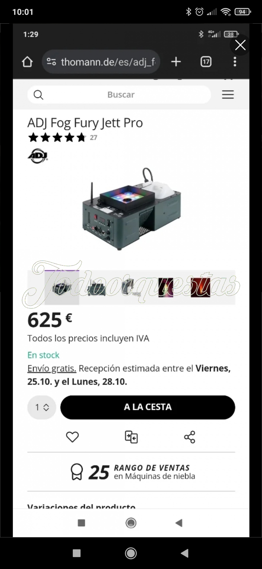 2 maquinas humo Adj fury jett pro PRECIO X LAS DOS